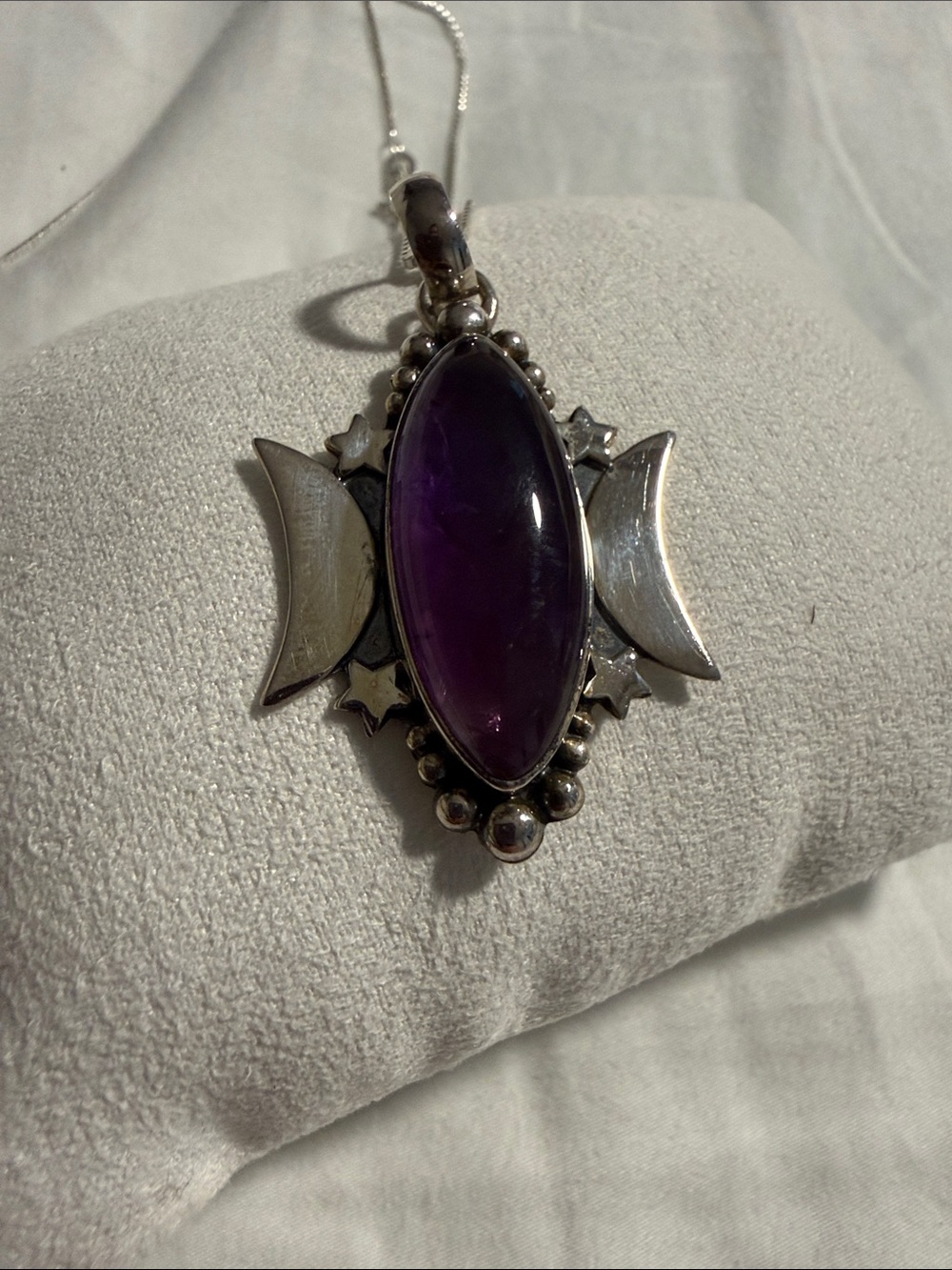 Sterling Silver Triple Moon Amethyst Pendant Necklace